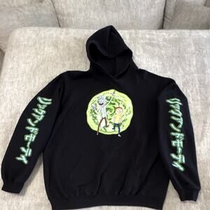 Adult Swim Rick and Morty Men’s Black Pullover Hoodie XL Fleece Graphic Pocket